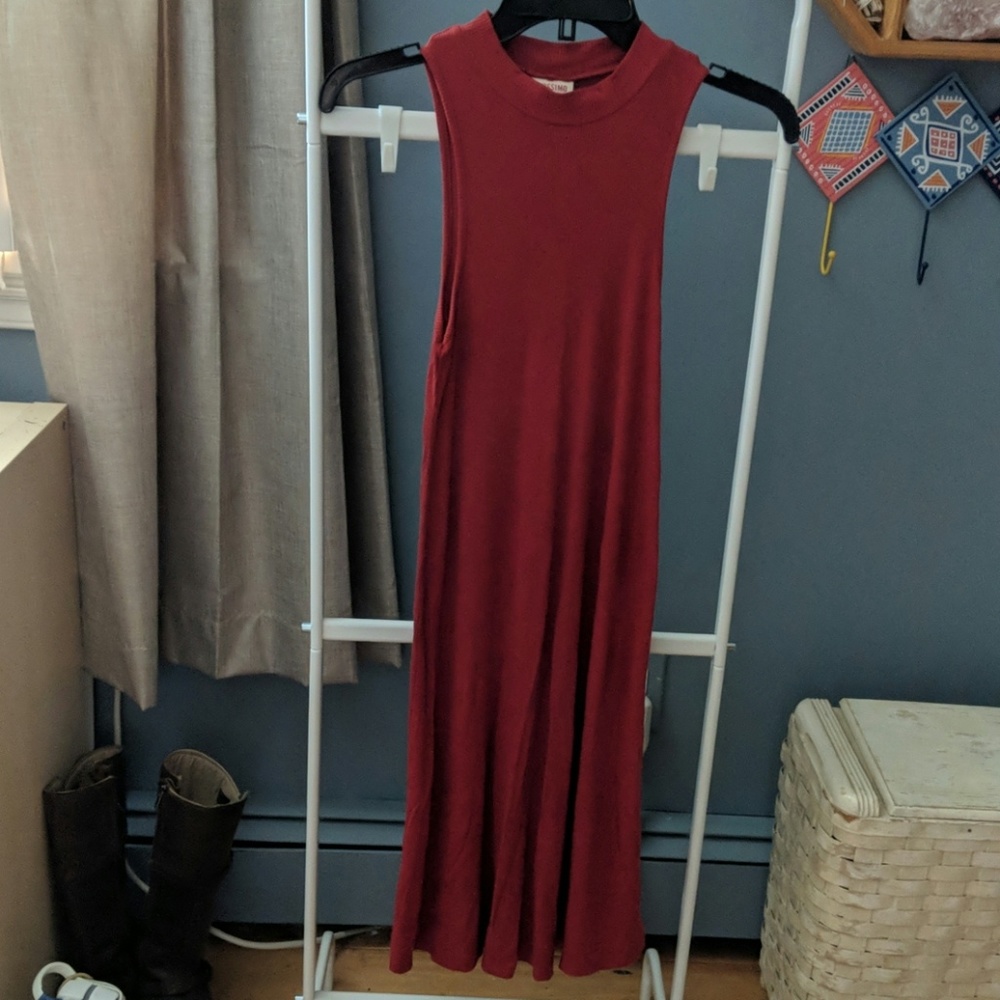 Red orange ribbed mock neck dress